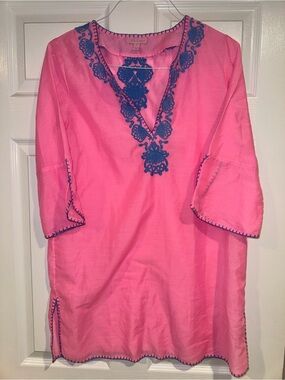 Lilly Pulitzer Pink Tunic with Blue Embroidery